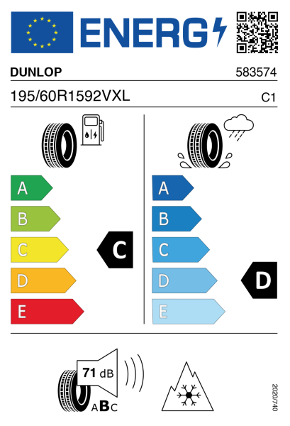 >>Etichetta Pneumatici DUNLOP ALL-SE 195/60 R15 92 V XL