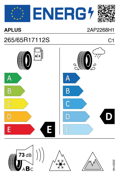 >>Etichetta Pneumatici A-PLUS A506 265/65 R17 112S