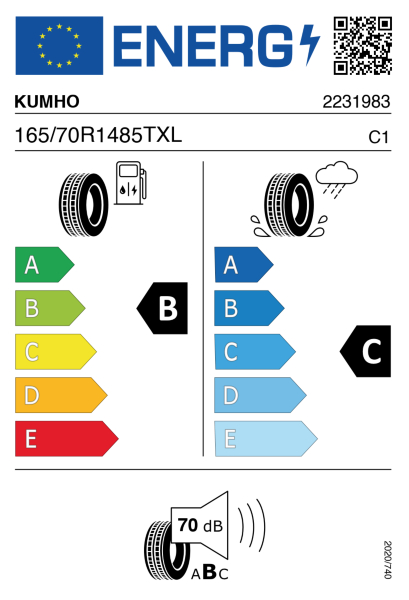 >>Etichetta Pneumatici KUMHO ES31 165/70 R14 85 T XL